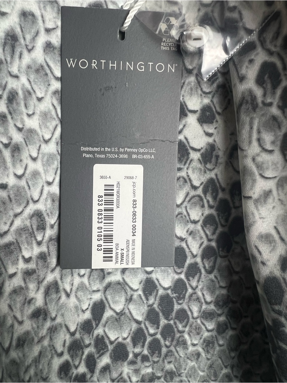 Worthington NWT Snakeskin Print Secretary Bow Blouse Grey Size XS - Picture 3 of 4